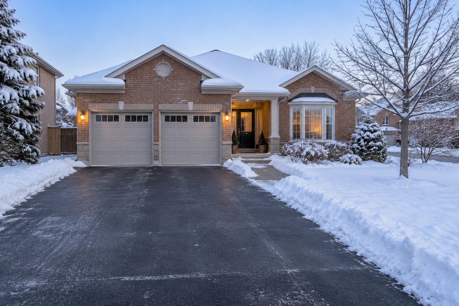 Illustrative cleared driveway and walkway after snowfall